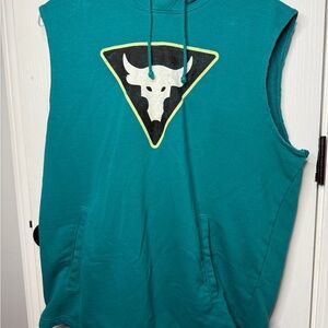 Under Armour Project Rock Teal Sleeveless Hoodie with Bull Logo